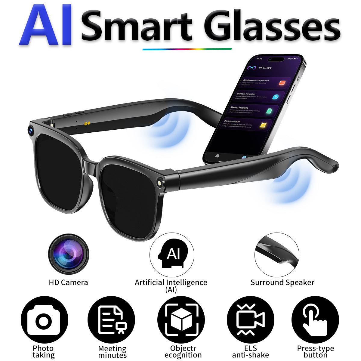 AI Assistant Bluetooth Smart Glasses with Camera