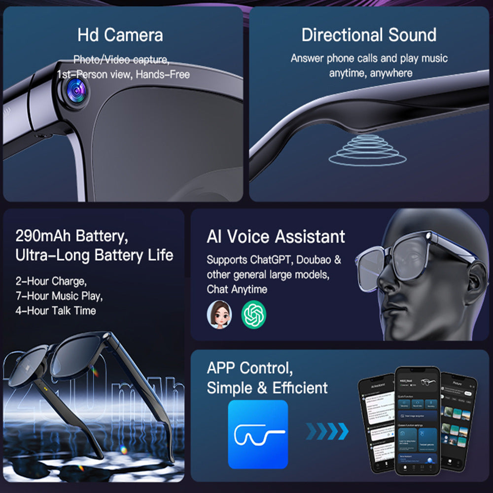 AI Assistant Bluetooth Smart Glasses with Camera